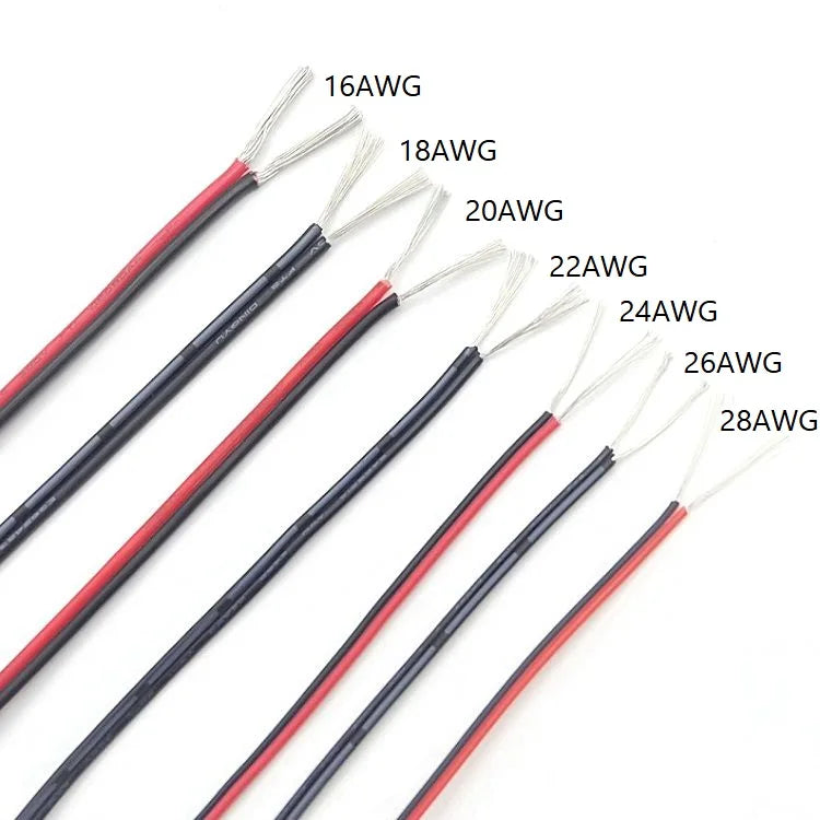 2 Pin Wire Electric Copper Cable 28 26 24 22 20 18 16 AWG LED Strip Lamp Lighting Cable PVC Extend Cord White Black Red UL2468