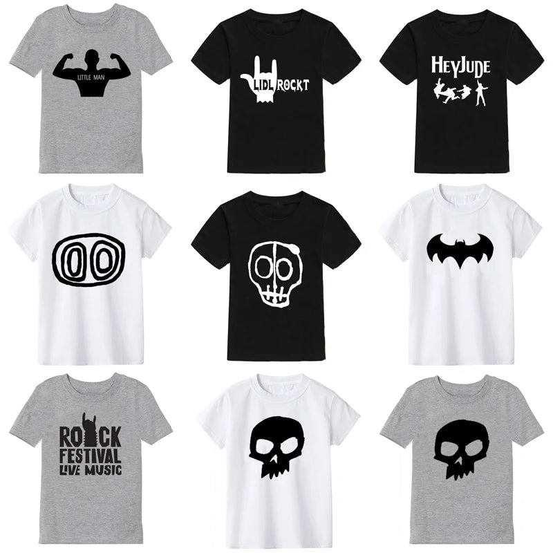 2024 Summer Children's T-Shirt Fashion 100% Cotton Boy T Shirt Girl Cartoon Skull Print Girl T-Shirt Top Boy Clothes 2-10Y