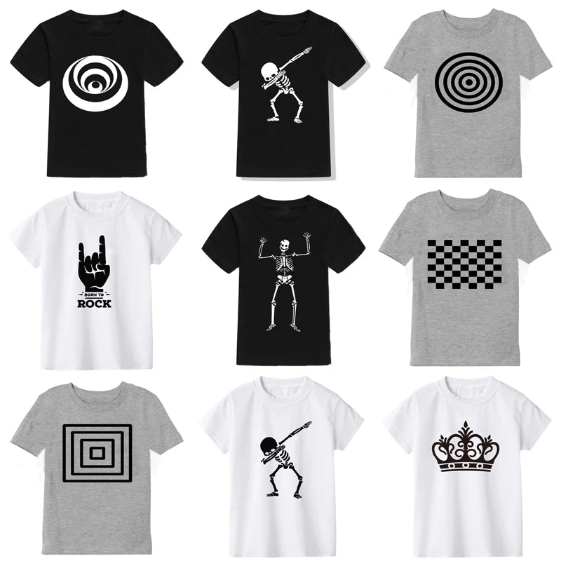 3 Colors Summer Children's T-shirt 100% Cotton Skull Print Boys T Shirt Girl Birthday T-shirt Gift Boy Clothes 2-10 Years 2021