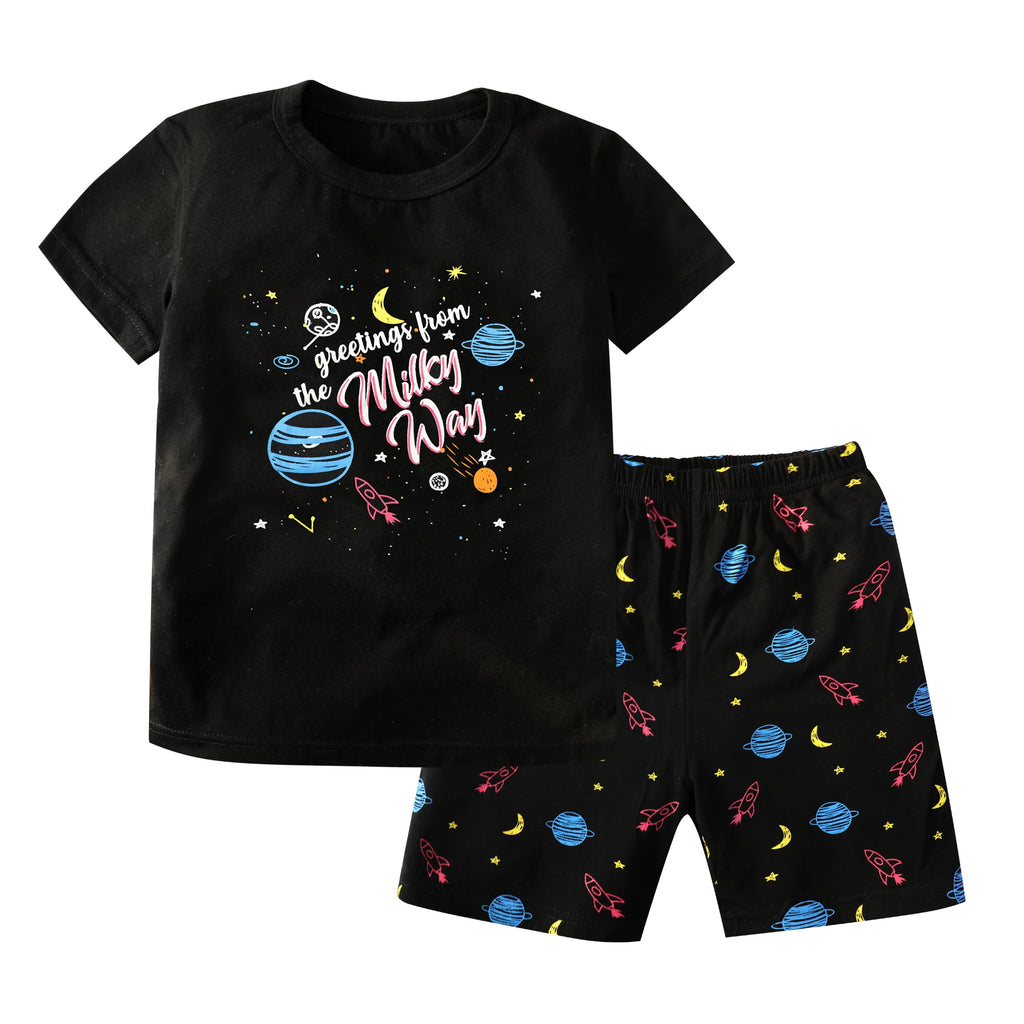 2 4 6 8 10 Years Kids Pjs Sets Summer Pajamas for Children Cotton Boys Sleepwear Baby Pyjamas Short Sleeves Girl Sets Nightwear