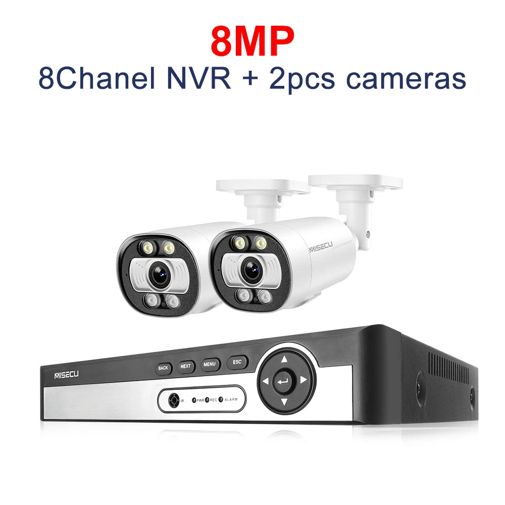 MISECU H.265 8CH 4K 5MP POE Camera Security System Outdoor 8MP Human Detect CCTV Surveillance Protection Color Night Vision P2P