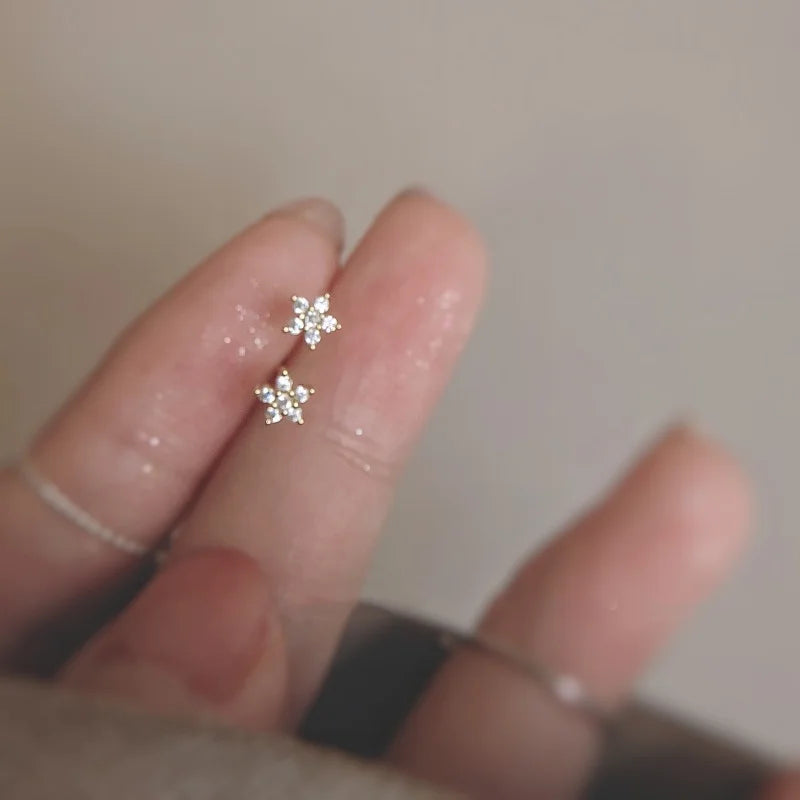 925 Silver Needle Simple Small Stud Earrings Round Cubic Zirconia Minimalist Stud Earrings Gift for Her