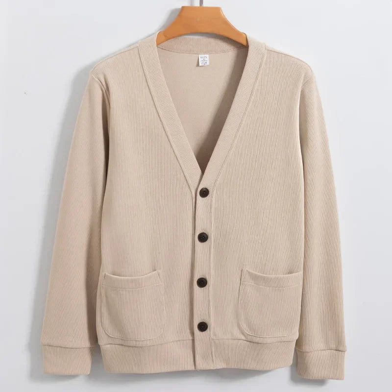 BROWON New Knitted Sweater Cardigan Men 2025 Autumn Solid Casual Man Clothes Korean Fashion 80% Cotton V-Neck Collar Sweater Men
