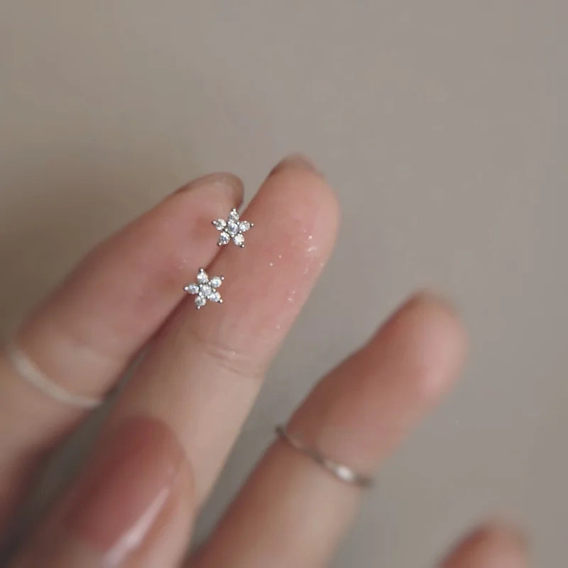 925 Silver Needle Simple Small Stud Earrings Round Cubic Zirconia Minimalist Stud Earrings Gift for Her