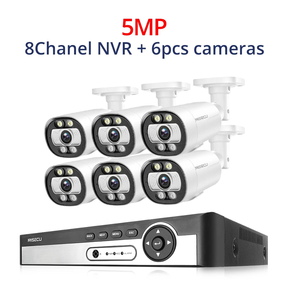 MISECU H.265 8CH 4K 5MP POE Camera Security System Outdoor 8MP Human Detect CCTV Surveillance Protection Color Night Vision P2P