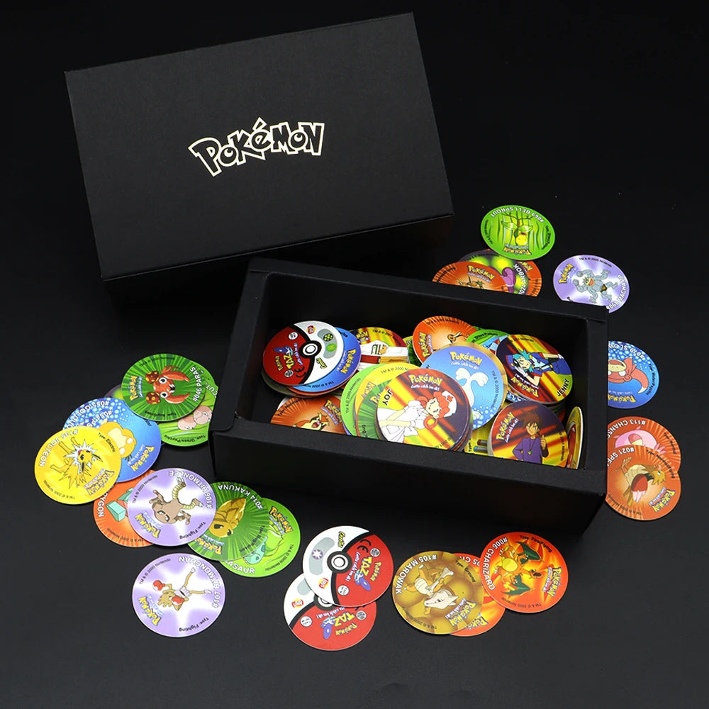 100/160pcs Pokemon Tazos 1/ 2 Generation Strokes Box 3D Round Square Collection Cards Album Trainer Pogs Cheetos Chipitaps