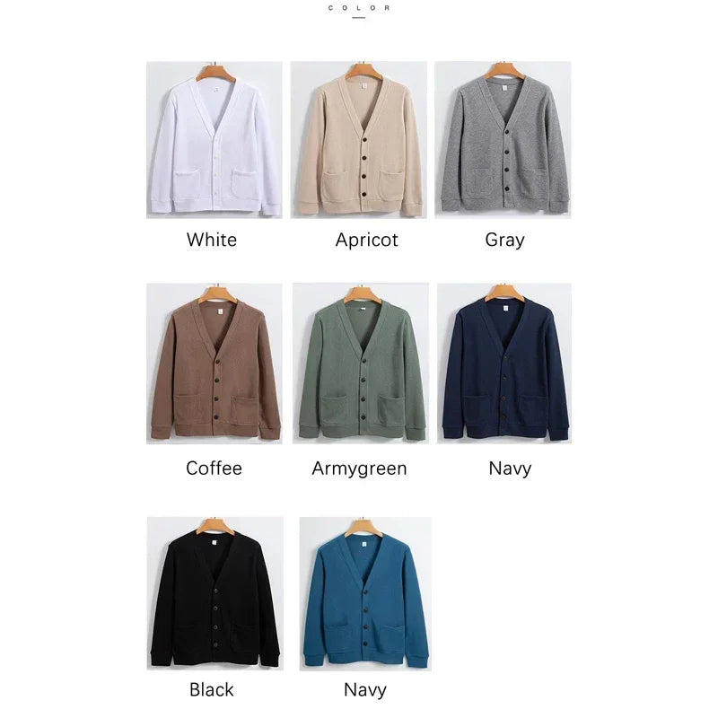 BROWON New Knitted Sweater Cardigan Men 2025 Autumn Solid Casual Man Clothes Korean Fashion 80% Cotton V-Neck Collar Sweater Men