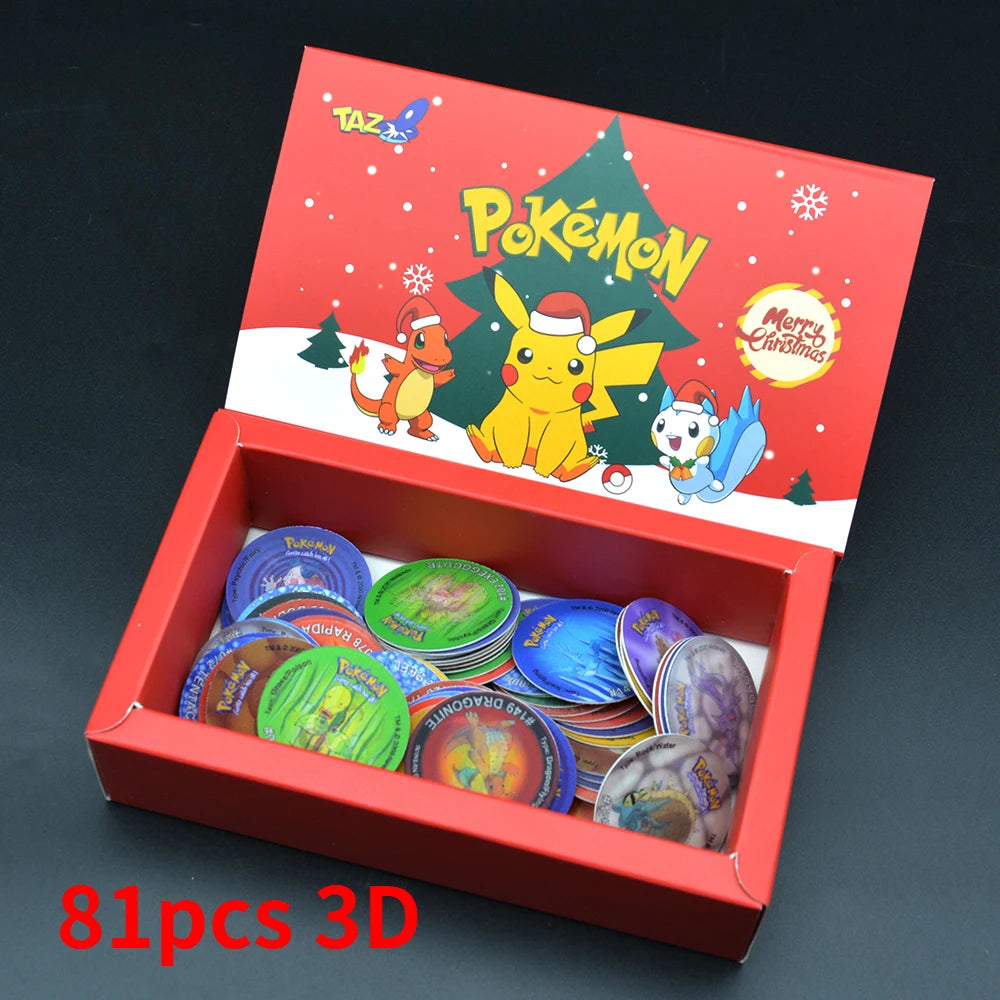 100/160pcs Pokemon Tazos 1/ 2 Generation Strokes Box 3D Round Square Collection Cards Album Trainer Pogs Cheetos Chipitaps