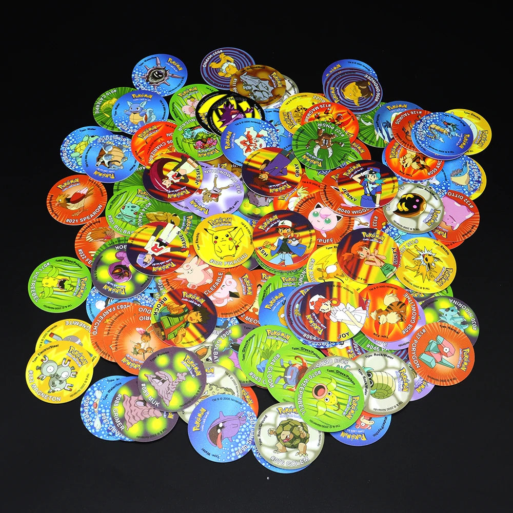 100/160pcs Pokemon Tazos 1/ 2 Generation Strokes Box 3D Round Square Collection Cards Album Trainer Pogs Cheetos Chipitaps