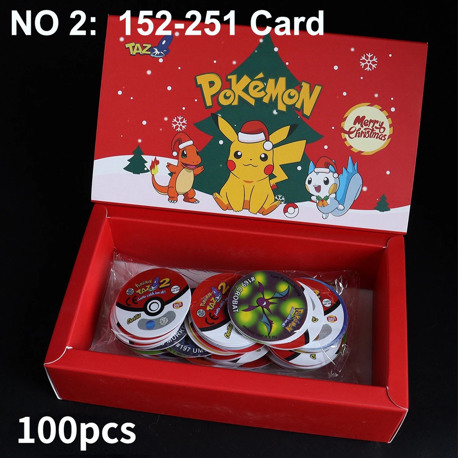 100/160pcs Pokemon Tazos 1/ 2 Generation Strokes Box 3D Round Square Collection Cards Album Trainer Pogs Cheetos Chipitaps