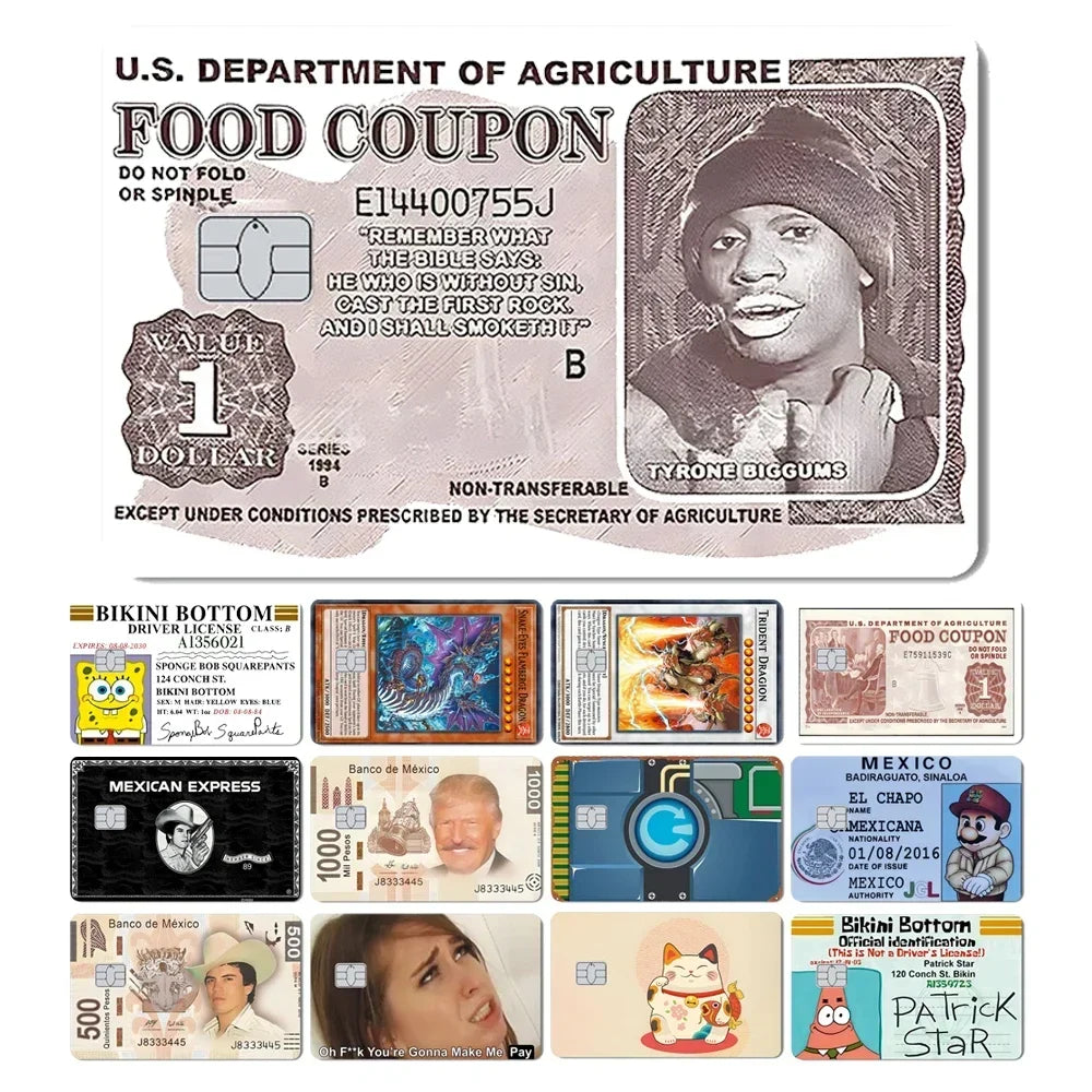 Hot Sale Yogioh Spongbob Food Coupon Mexico Money Super Mario No Fade Skin Sticker Film for Credit Card Debit Card