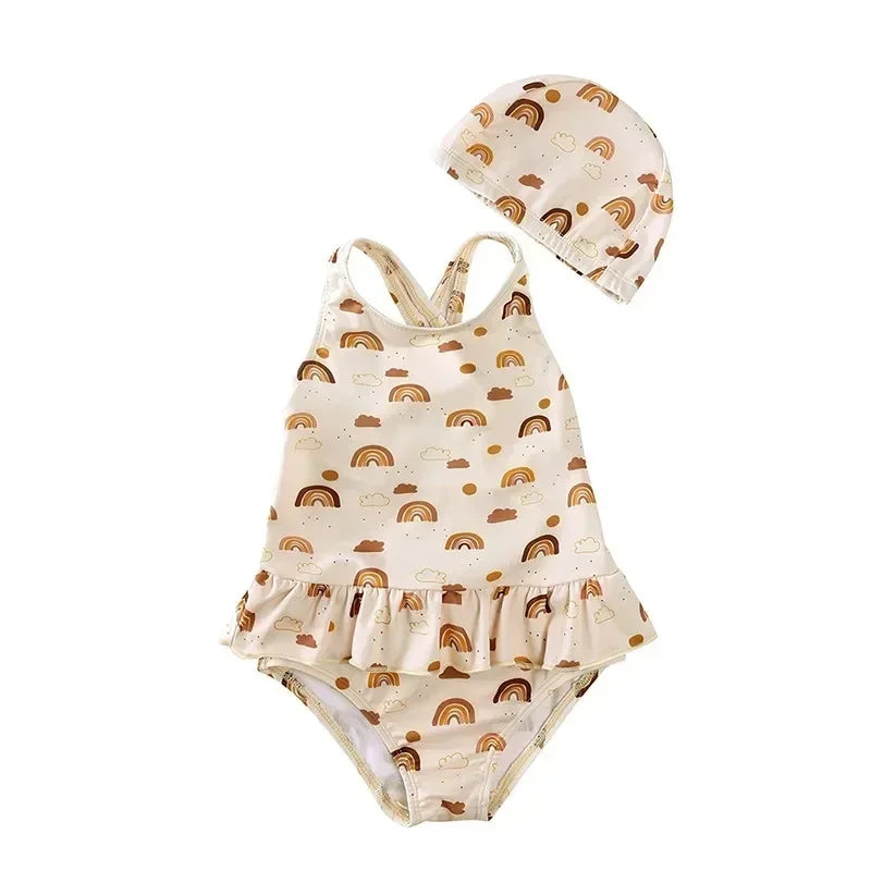 UV Baby Girl Swimsuit One Piece Swimming Jumpsuit Ruffles Bathing Suit SPF 50 Long Sleeve Kids Swimwear for Girls 1-7 Years