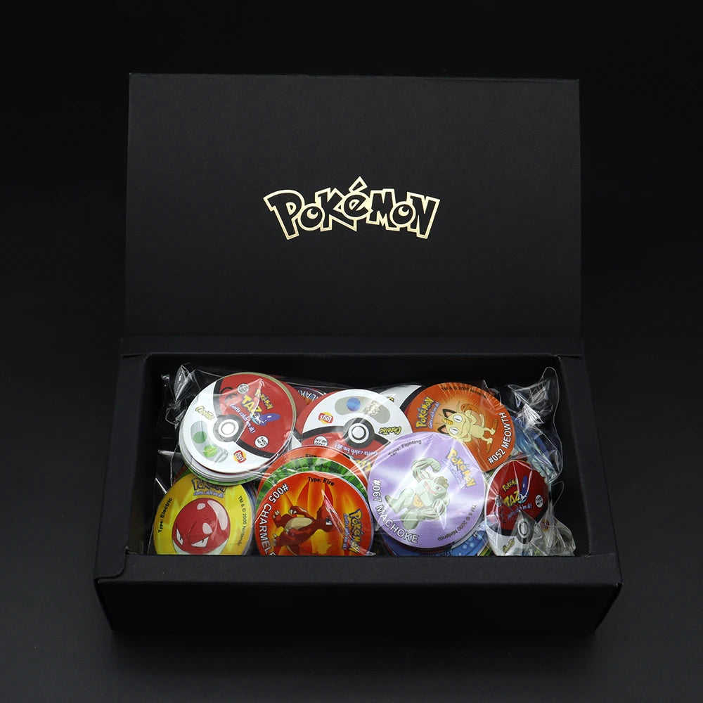 100/160pcs Pokemon Tazos 1/ 2 Generation Strokes Box 3D Round Square Collection Cards Album Trainer Pogs Cheetos Chipitaps