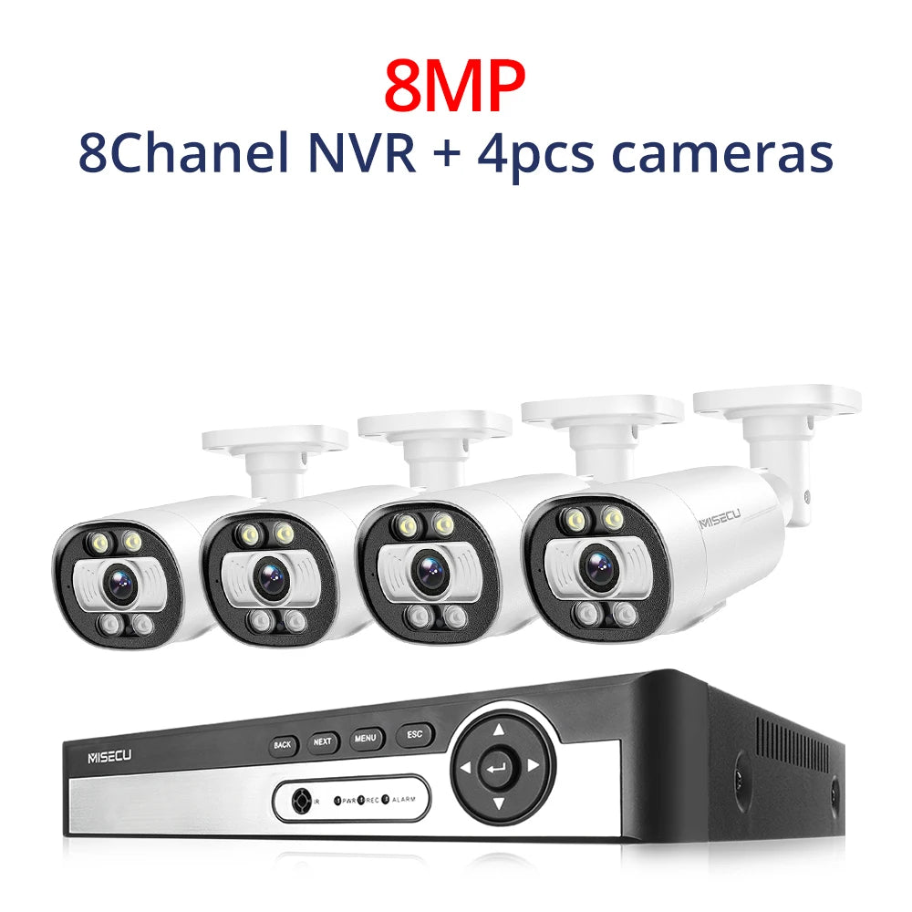 MISECU H.265 8CH 4K 5MP POE Camera Security System Outdoor 8MP Human Detect CCTV Surveillance Protection Color Night Vision P2P