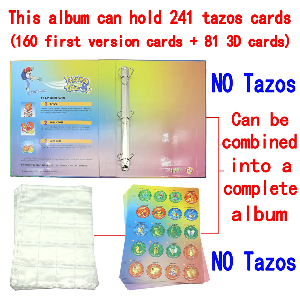 100/160pcs Pokemon Tazos 1/ 2 Generation Strokes Box 3D Round Square Collection Cards Album Trainer Pogs Cheetos Chipitaps