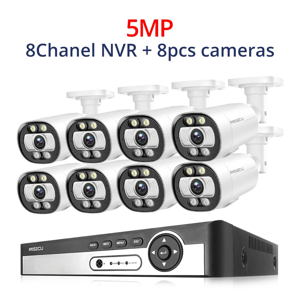 MISECU H.265 8CH 4K 5MP POE Camera Security System Outdoor 8MP Human Detect CCTV Surveillance Protection Color Night Vision P2P