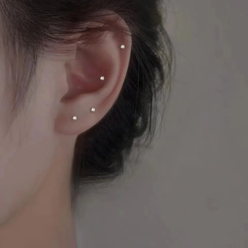 Trendy Mini Rhinestones Stud Earrings for Women Girls Daily Jewelry Cute Round Geometry Small Earrings Accessories